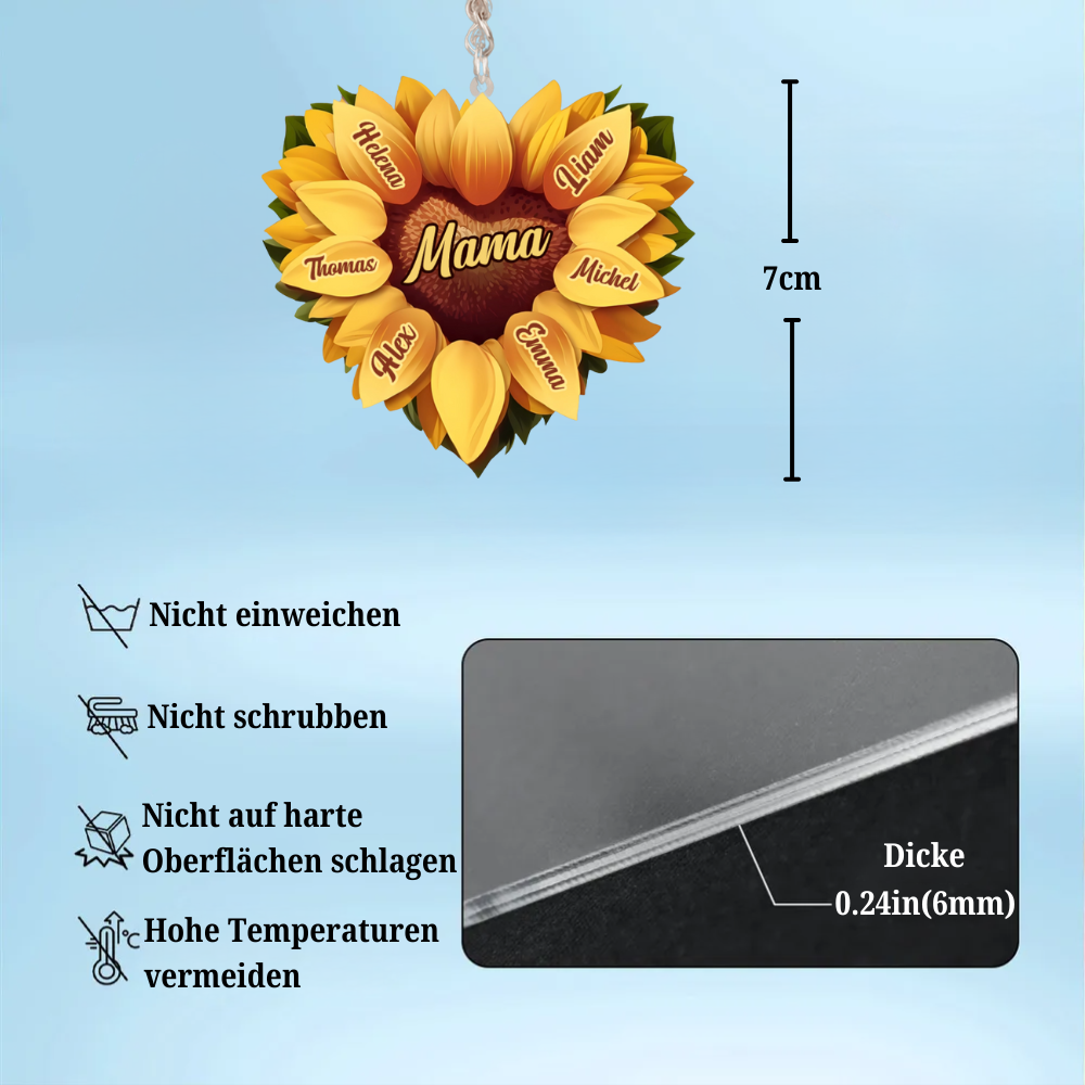 Sonnenblume in Herzform-Personalisierter Acryl-Schlüsselanhänger für Mama und Oma