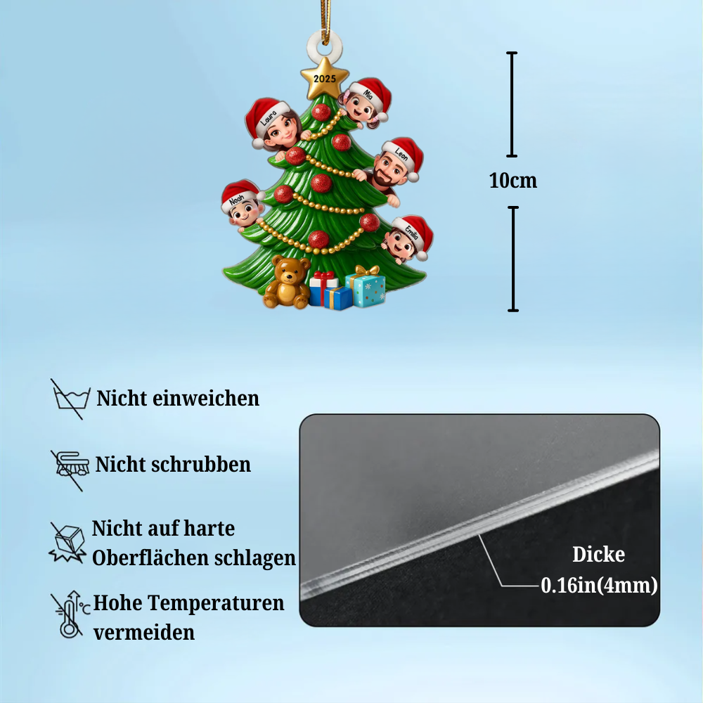Personalisierter Acrylanhänger mit Eltern und Kinder Christbaumschmuck mit Tannenbaum