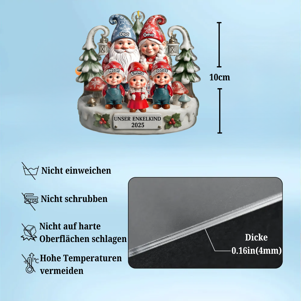 Zwergenfamilie - Acrylanhänger mit 1-15 Kinder Christbaumschmuck für Eltern, Opa und Oma