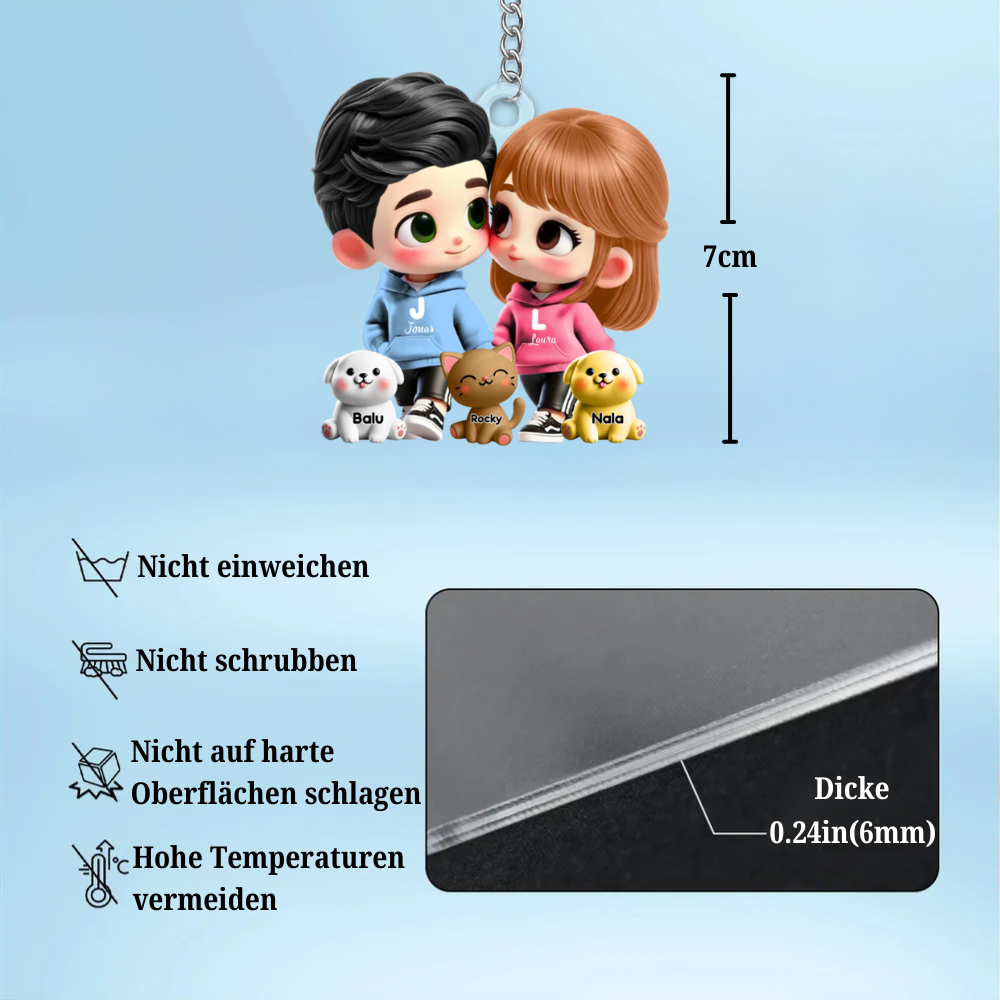 Cartoon-Paar mit Haustieren Acryl-Schlüsselanhänger Geschenk für Paar