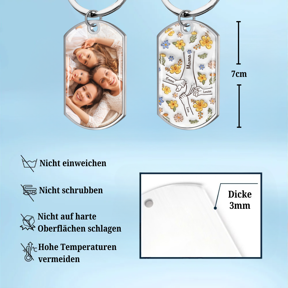 Hand in Hand - Personalisierter Foto-Edelstahl-Schlüsselanhänger mit Expoxidharz Geschenk für Mama und Oma