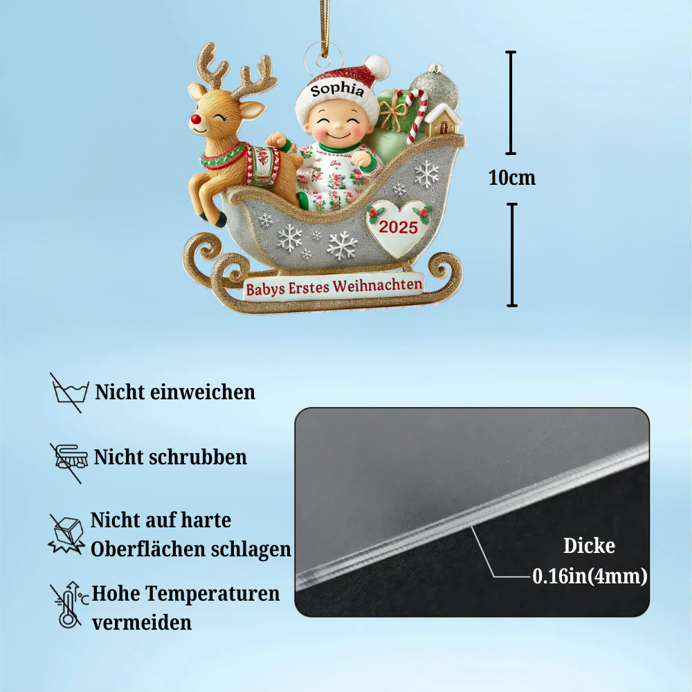 Babys Erstes Weihnachten - Personalisierter Acrylanhänger mit Name Christbaumschmuck für Baby