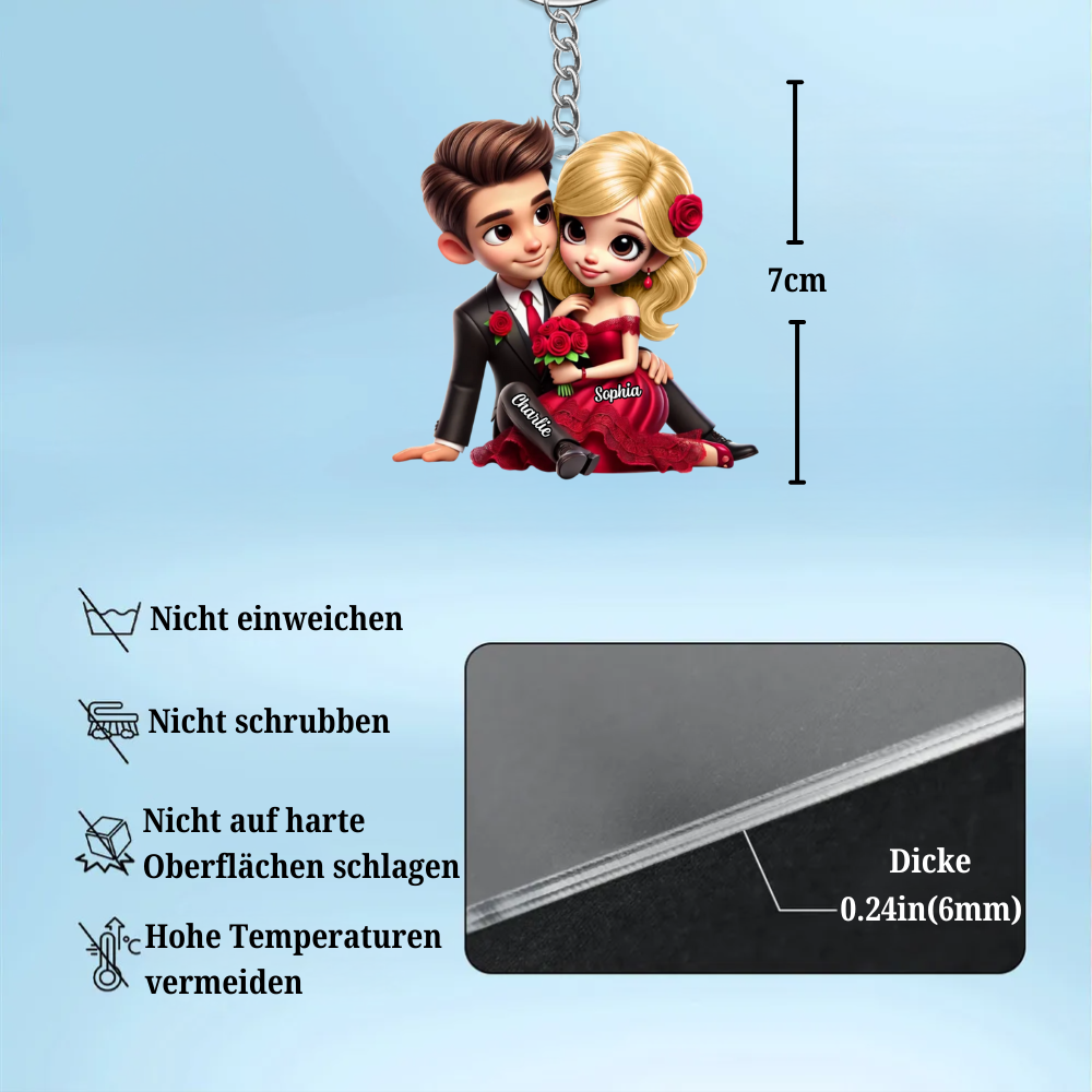 Pärchen mit Rosenstrauß Personalisierter Acryl-Schlüsselanhänger Geschenk für Paar