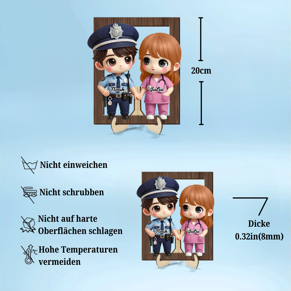 Personalisierte 2-Schicht-Holztafel mit Paar in Berufsbekleidung