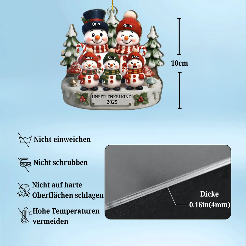 Schneemanfamilie-Acrylanhänger mit 1-10 Kinder Christbaumschmuck für Eltern, Opa und Oma