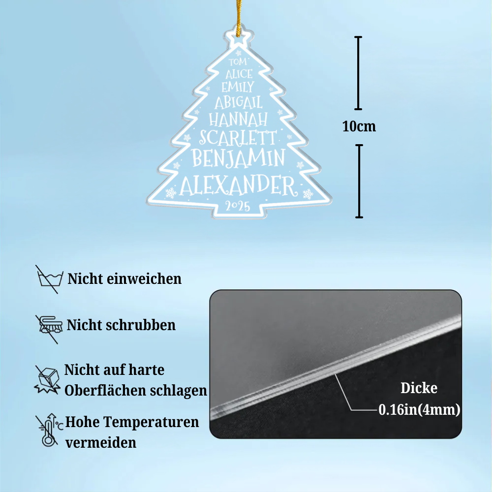 Personalisierter Acrylanhänger mit 2-8 Namen Christbaumschmuck mit Tannenbaum