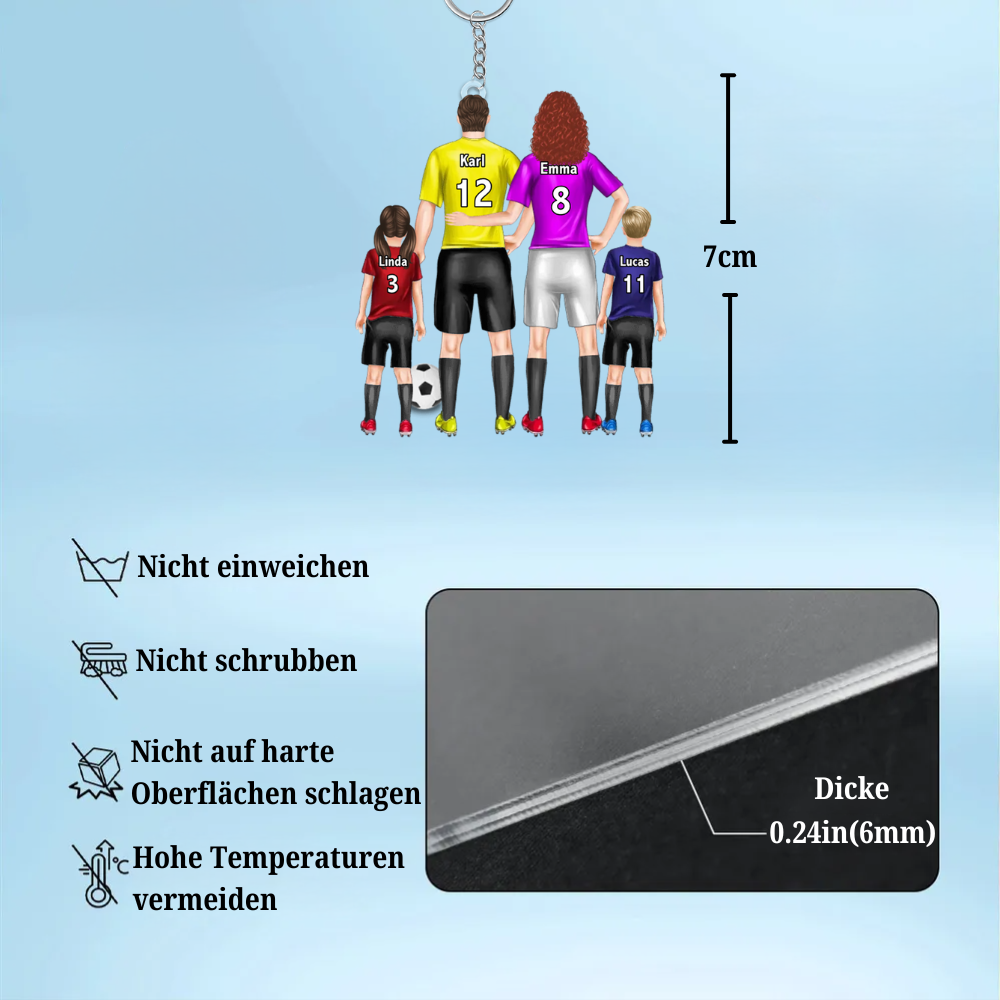 Fußball-Familie Personalisierter Acryl-Schlüsselanhänger mit Eltern und Kinder