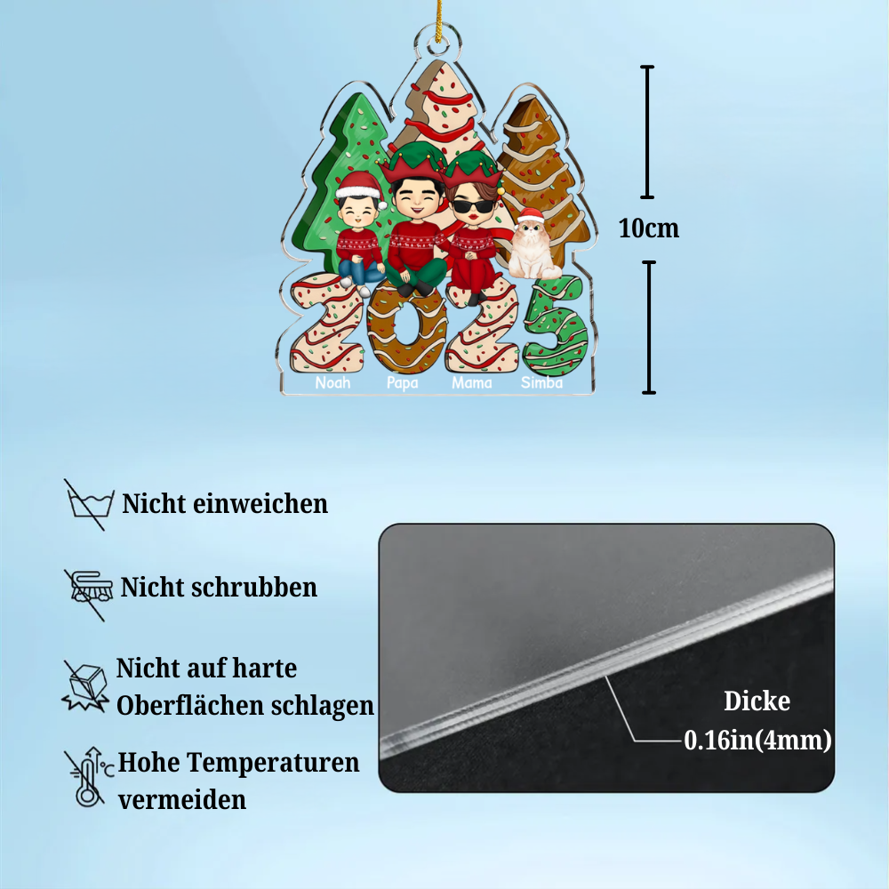2025 Familie - Personalisiertes Acrylornament Christbaumschmuck mit Eltern, Kinder und Haustiere