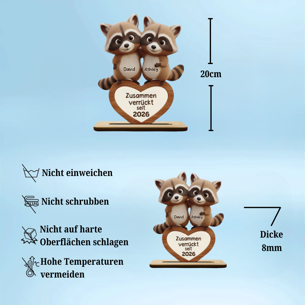 Waschbärenpaar - Personalisierte Hozlplakette mit Namen