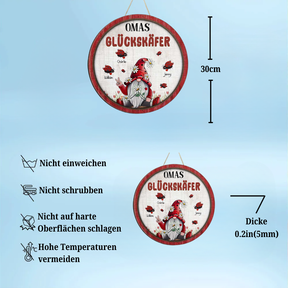 Zwerg und Käfer- Personalisiertes Holzschild für Oma