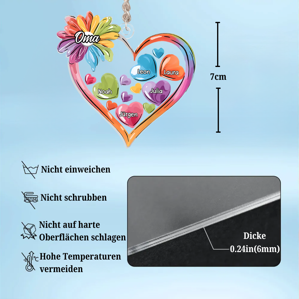 Bunte Herzen-Personalisierter Acryl-Schlüsselanhänger für Oma und Mama