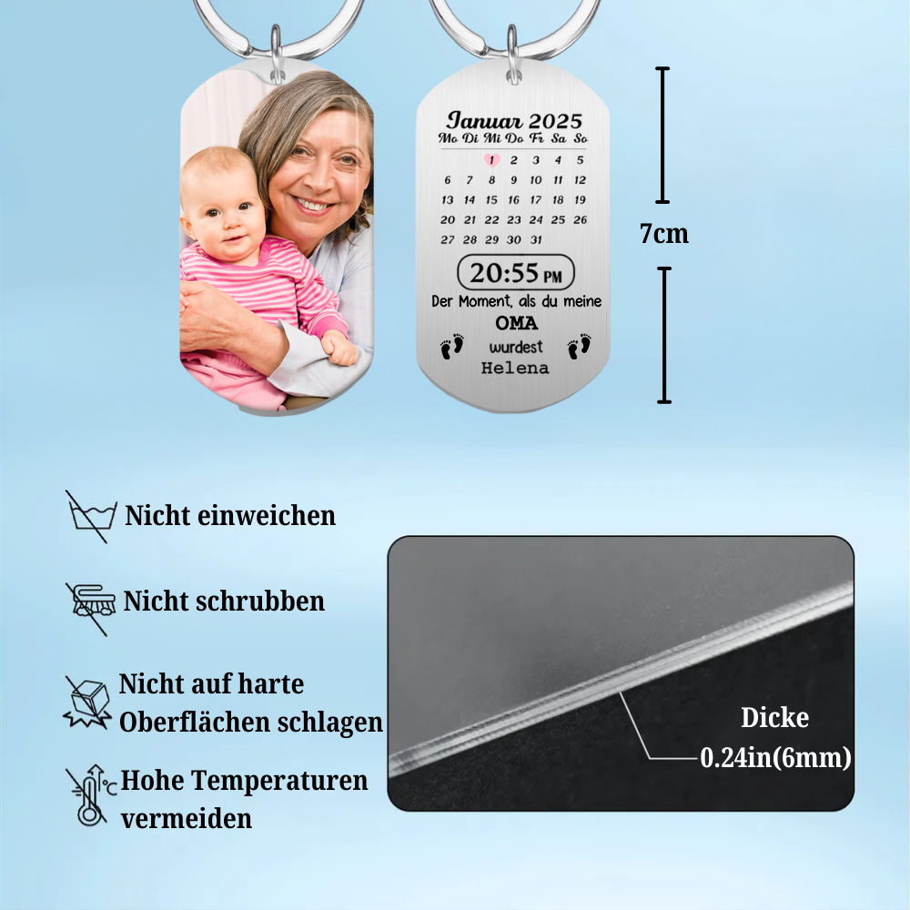 Der Moment als du... Edelstal-Schlüsselanhänger mit Foto, Datum und Name Geschenk für Papa und Mama