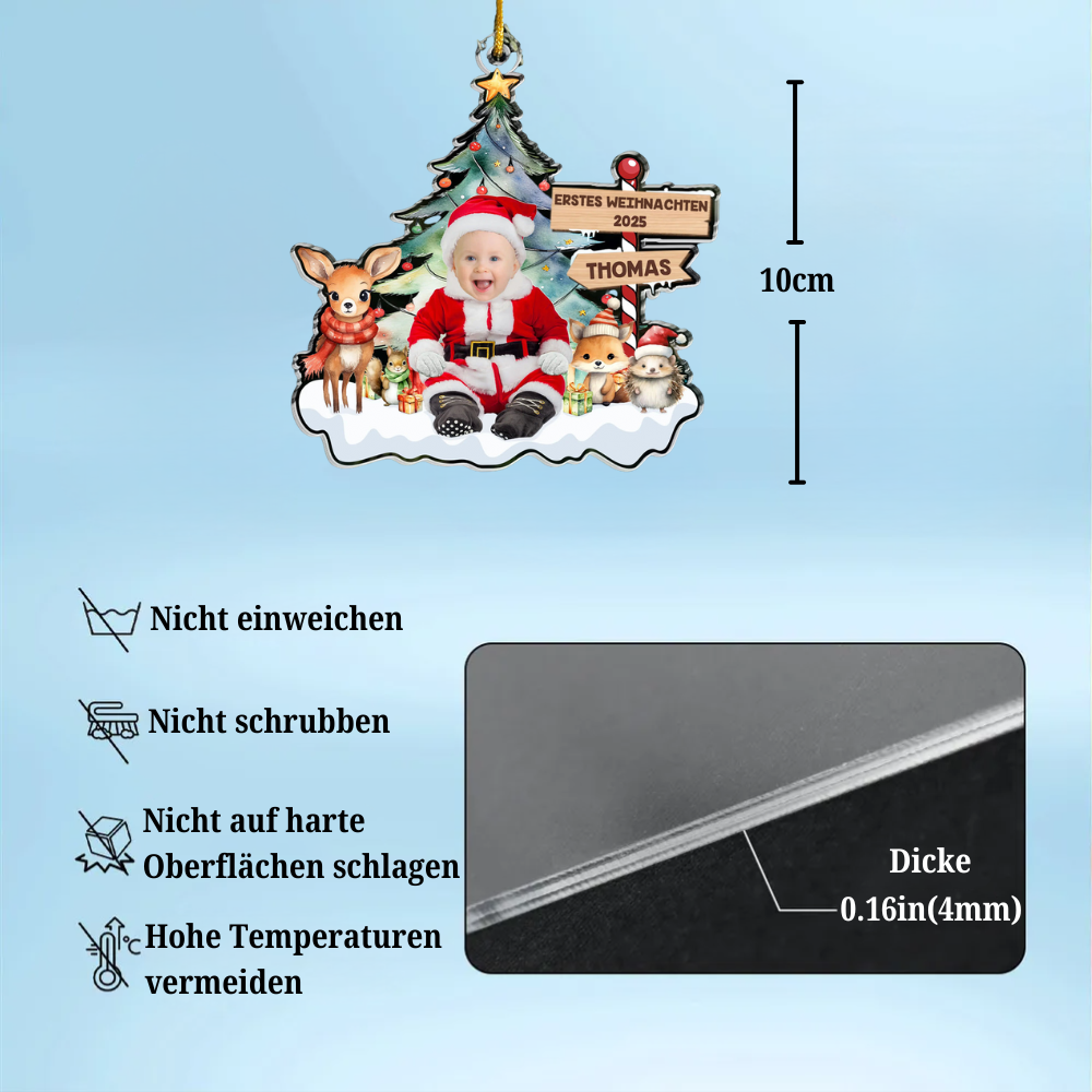 Erstes Weihnachten für Baby Acryl-Foto-Ornament Christbaumanhänger mit Text und Name