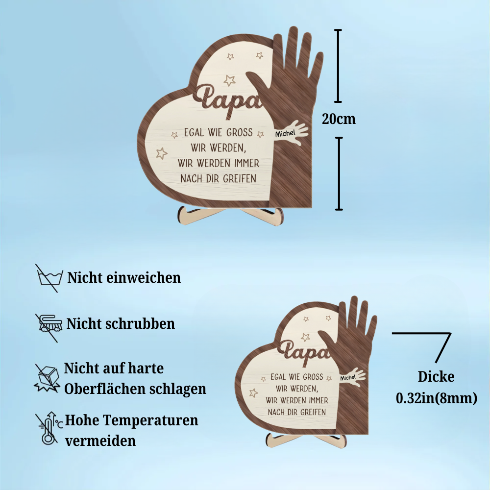 Hand in Hand Personalisierte 2-lagigen Holztafel für Papa