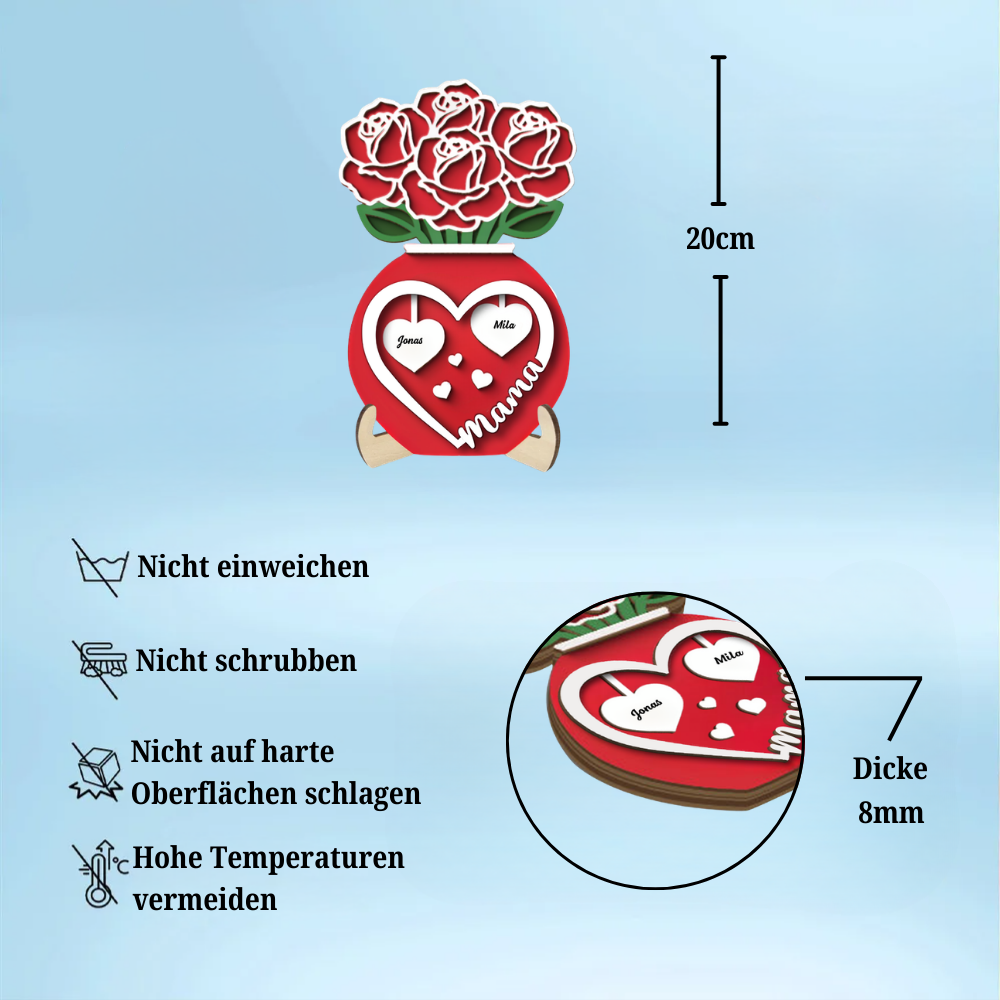 Rosenstrauß in Vase Personalisierte 2-Schicht-Holztafel für Mama und Oma