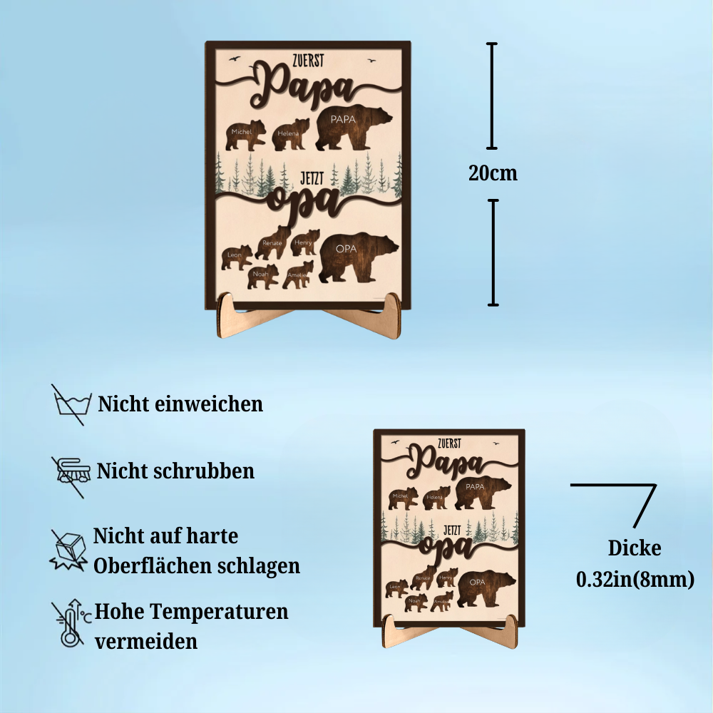 Zuerst Papa, Jetzt Opa-Personalisierte Holztafel mit Bären und Namen