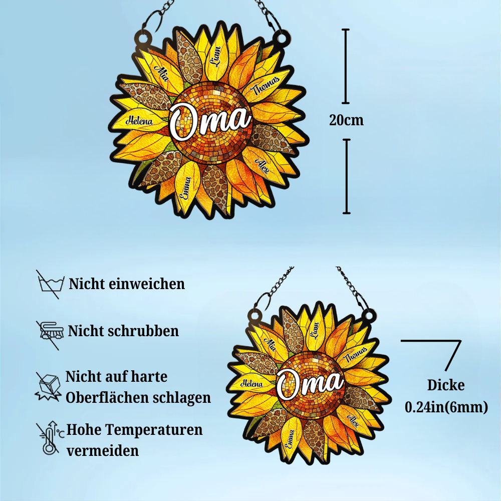 Sonnenblume-Sonnenfänger mit Namen Geschenk für Oma
