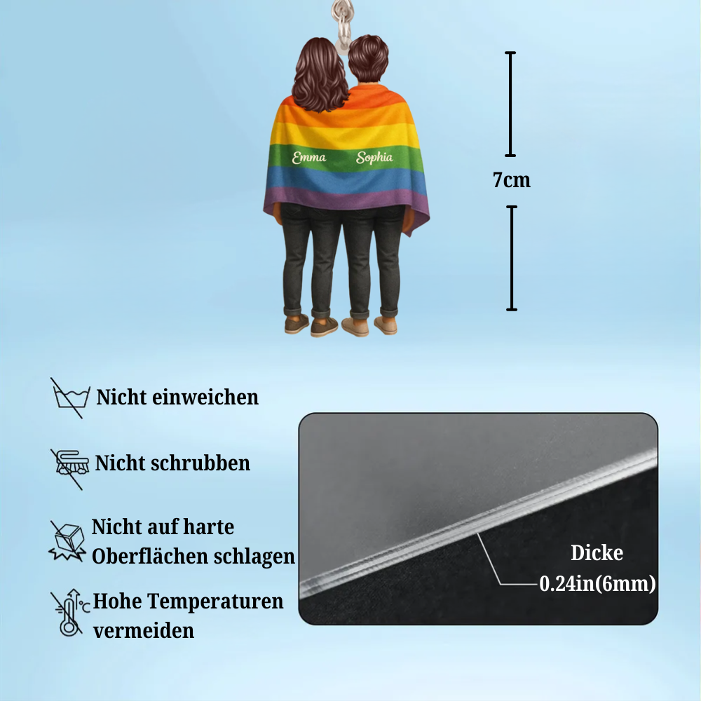 Regenbogenfahne-Personalisierter Schlüsselanhänger mit 2 Figuren für LGBT-Paar