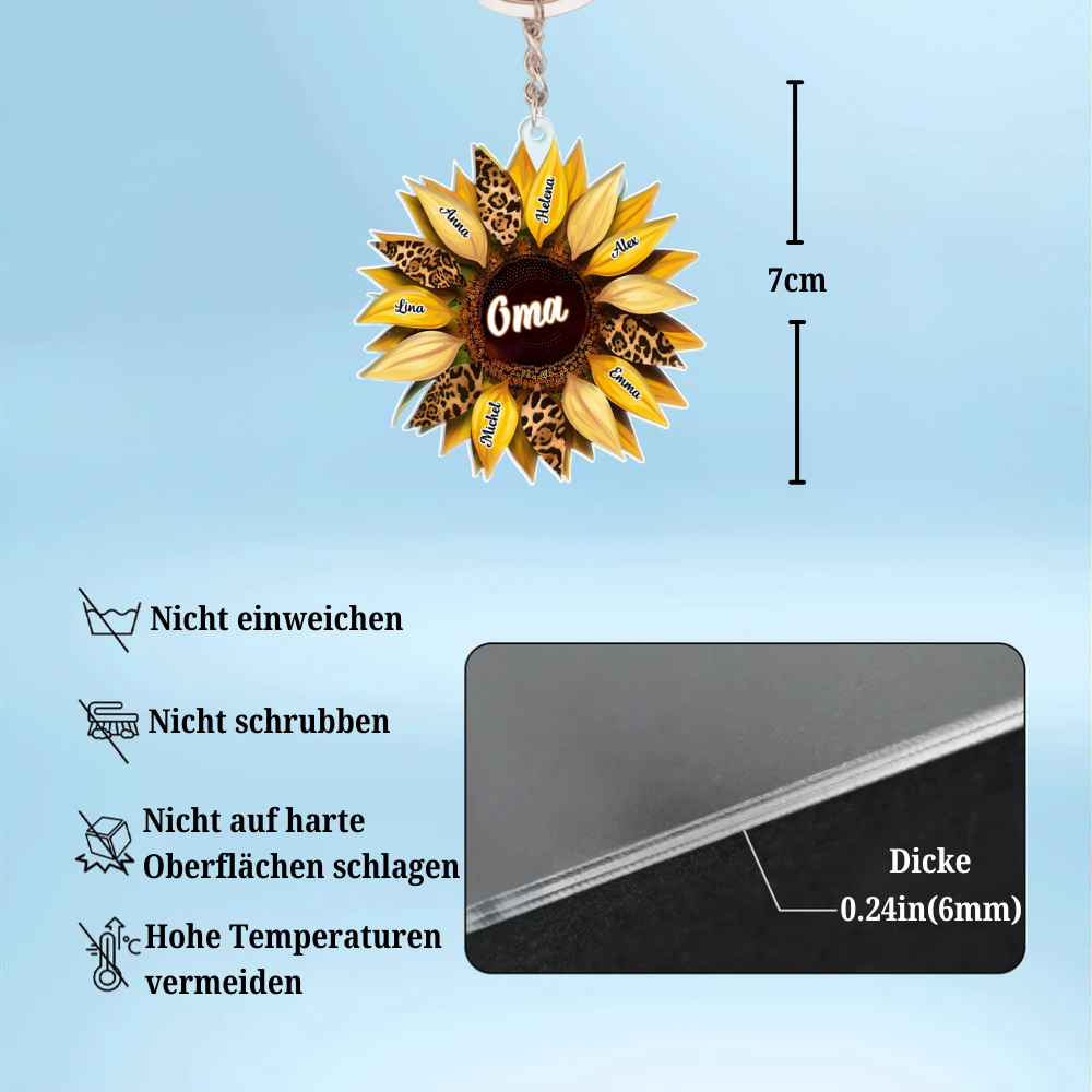 Personalisierter Sonnenblumen-Schlüsselanhänger für Mama und Oma