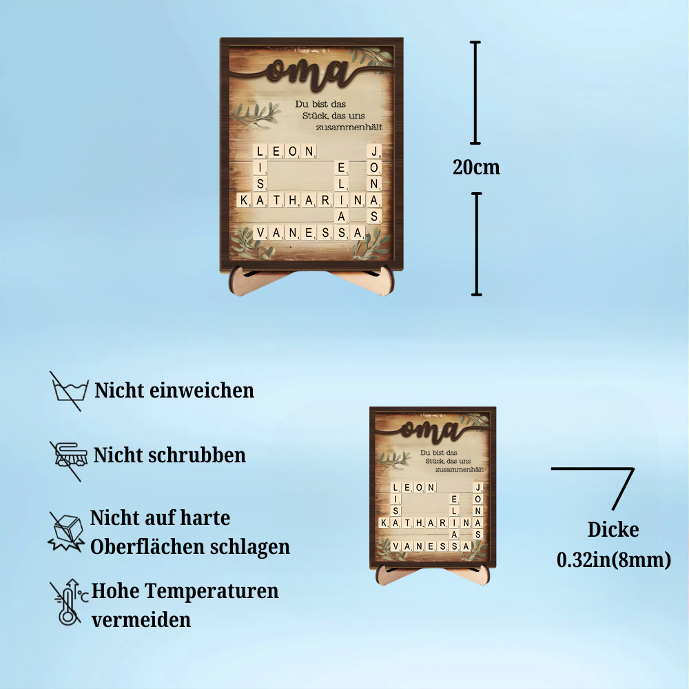 Kreuzworträsel-Personalisierte Holztafel Geschenk für Oma