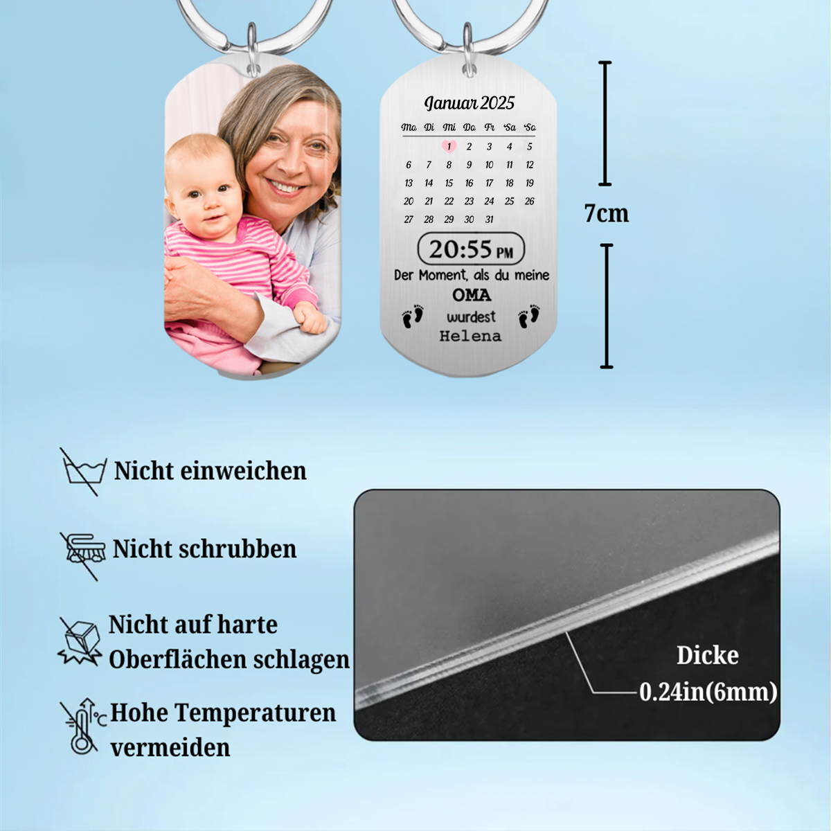 Der Moment als du... Edelstal-Schlüsselanhänger mit Foto, Datum und Name Geschenk für Papa und Mama