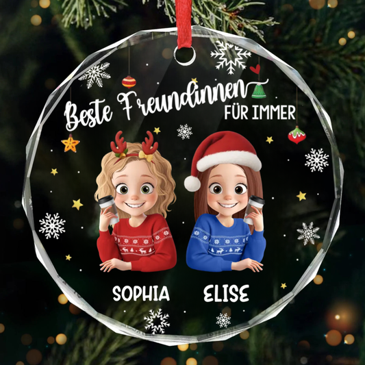Personalisierter Glas-Ornament „Beste Freundinnen“  Christbaumschmuck mit Gravur