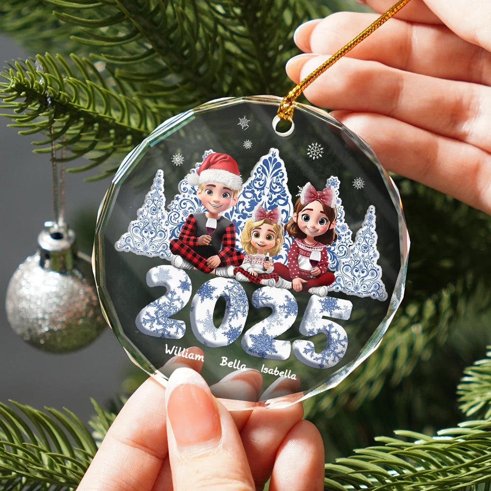 2025 Familie - Personalisiertes Glasornament Christbaumschmuck mit Eltern und Kinder