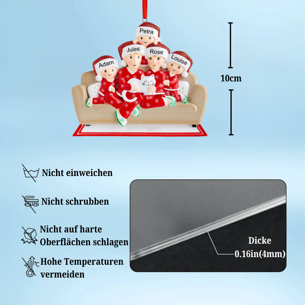 Familie mit Katze-Personalisierte Weihnachtsdekoration mit 2- 6 Namen