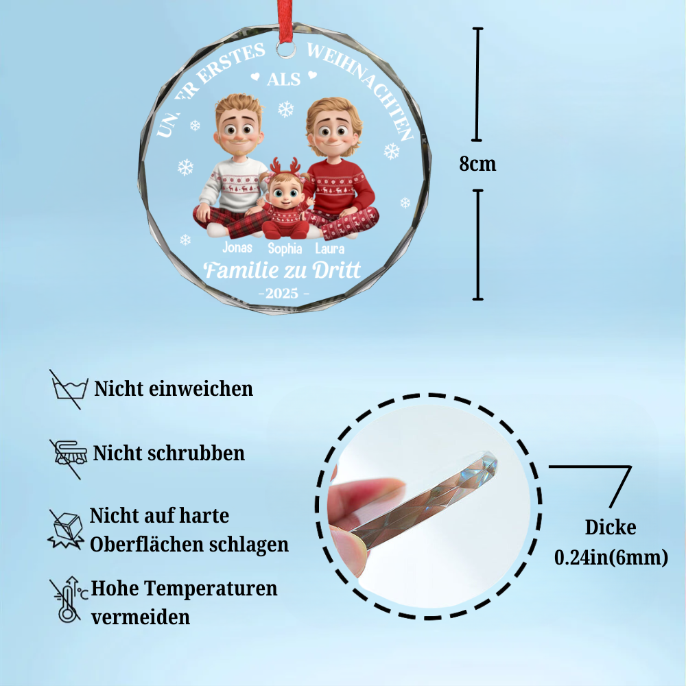 Unser Erstes Weihnachten als Familie... Personalisierter Glasornament Christbaumschmuck mit 2 Männer/Frauen und Kinder