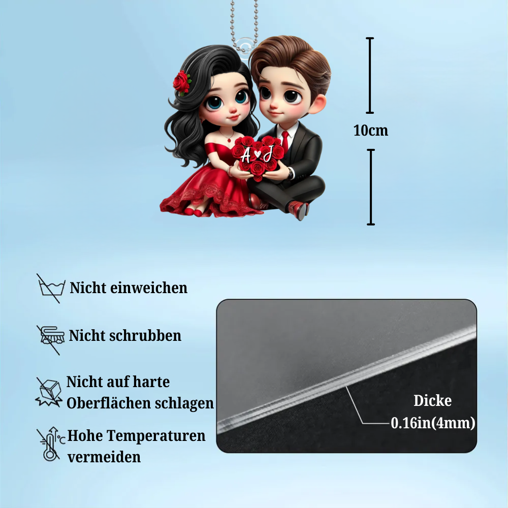 Pärchen mit Rosen Autoanhänger aus Acryl Geschenk für Paar