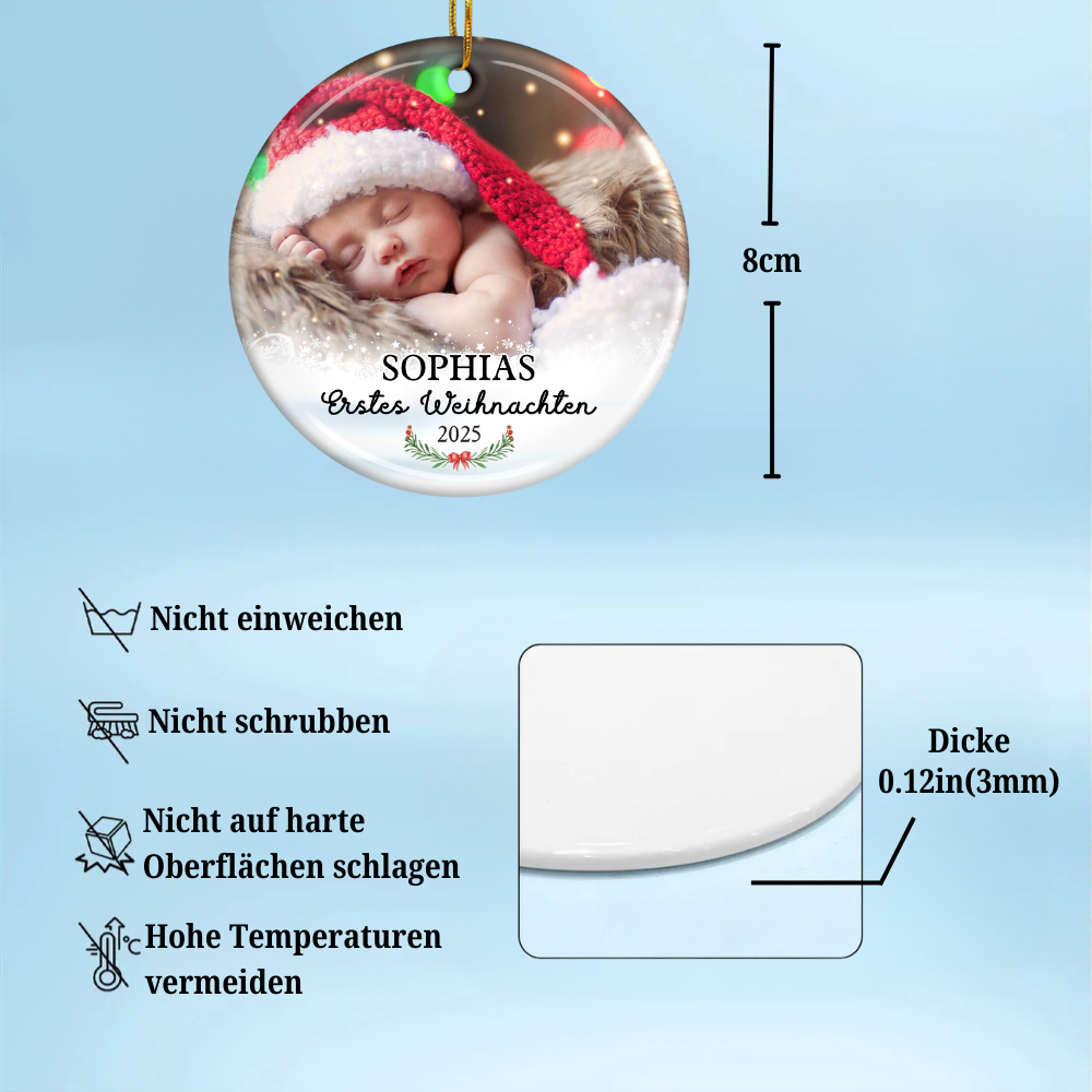 Erstes Weihnachten-Personalisierter Keramik-Ornament mit Foto und Name Christbaumschmuk für Baby
