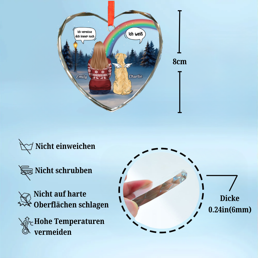 Personalisierter Herzförmiger Glasanhänger Christbaumschmuck zur Erinnerung an Haustiere