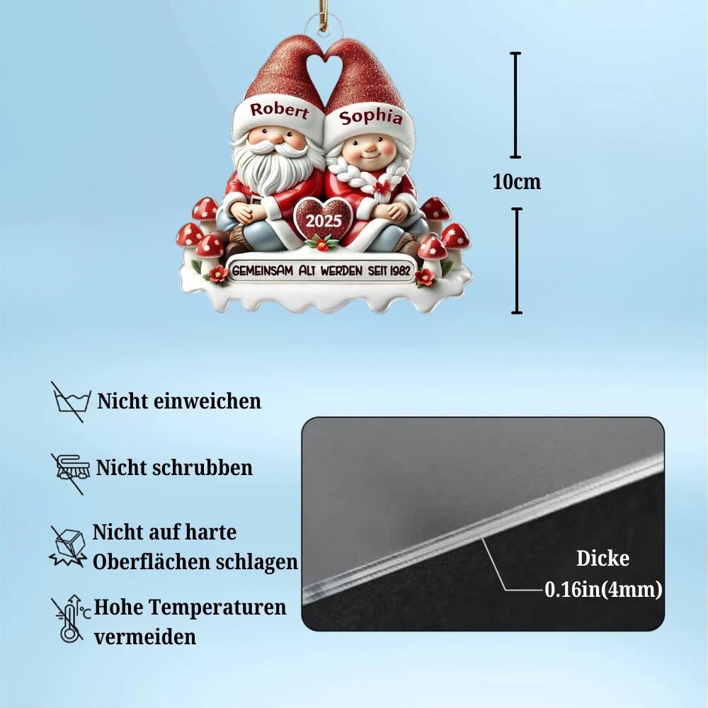 Flacher Acryl-Christbaumanhänger – „Wichtelpaar“ mit Namen personalisiert