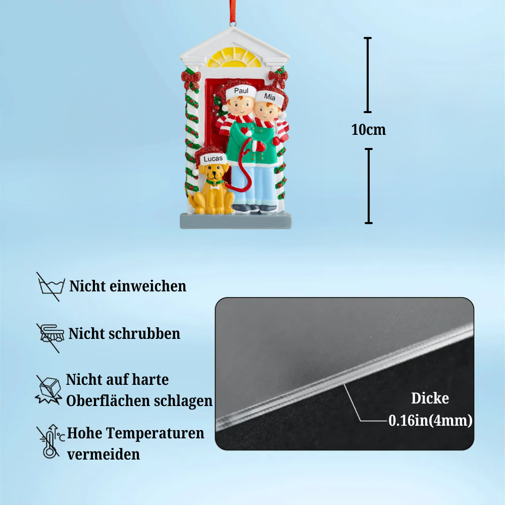 Familie mit Hund-Personalisierte Weihnachtsdekoration mit 3- 6 Namen