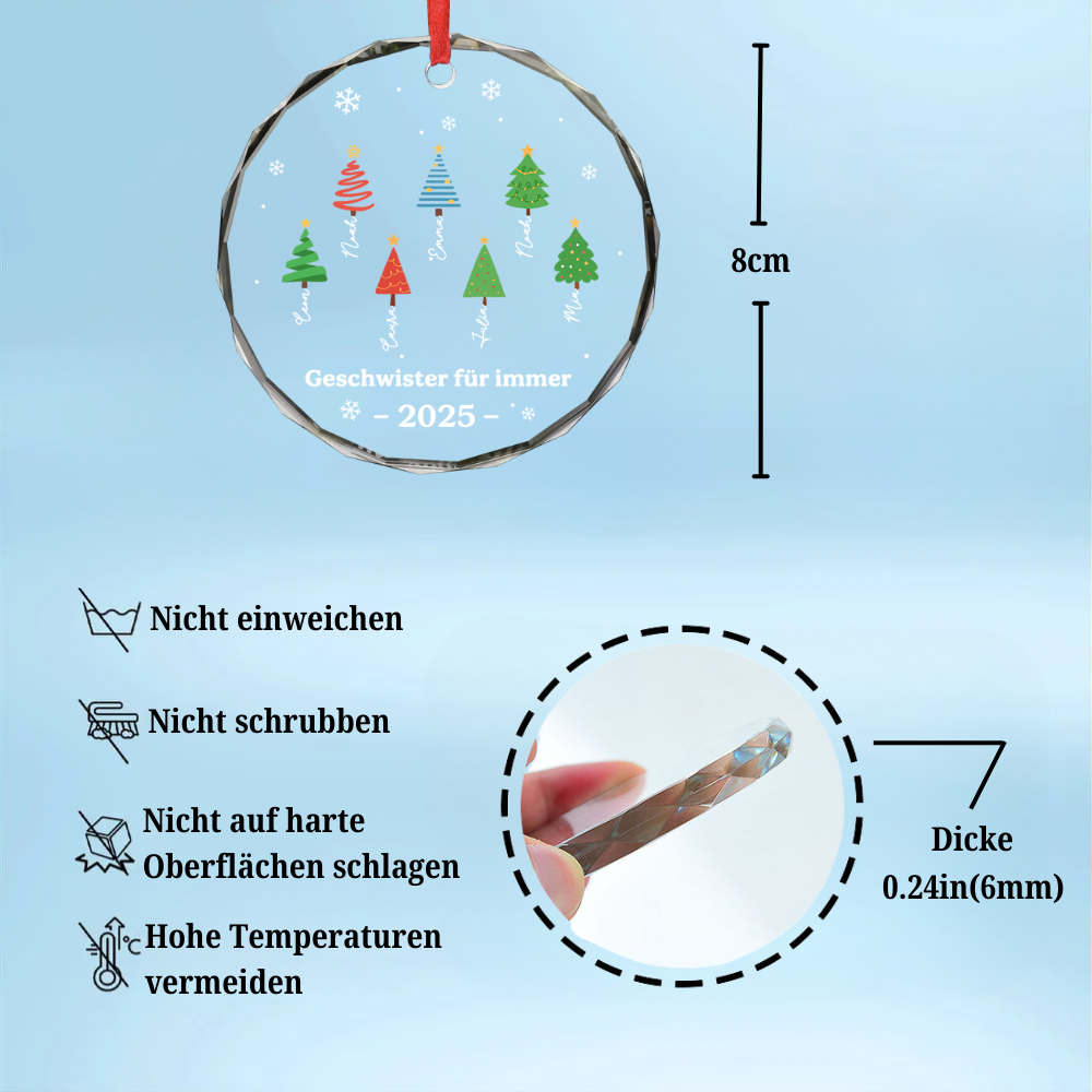 Glasornament mit Bäumen Personalisierter Christbaumschmuck mit Namen und Text für Familie