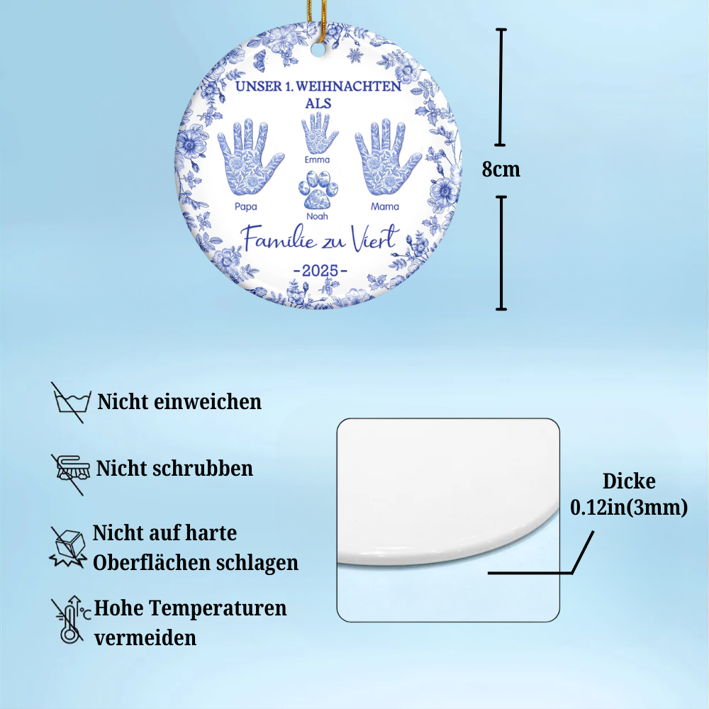 Unser 1. Weihnachten als Familie zu...Handabdruck-Ornament Christbaumschmuck mit Namen