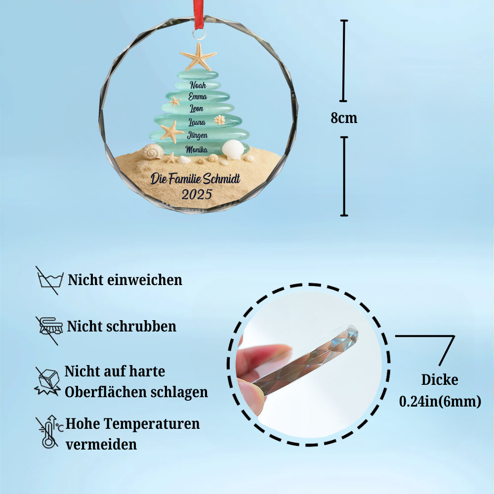 Personalisierter Glasornament mit Meerglas Christbaumschmuck mit 2-6 Namen