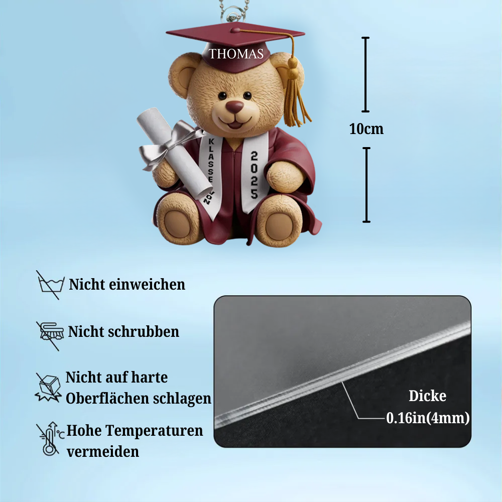 Personalisierter Autoanhänger zur Abschlussfeier – Bär mit Name, Jahr und Farbauswahl