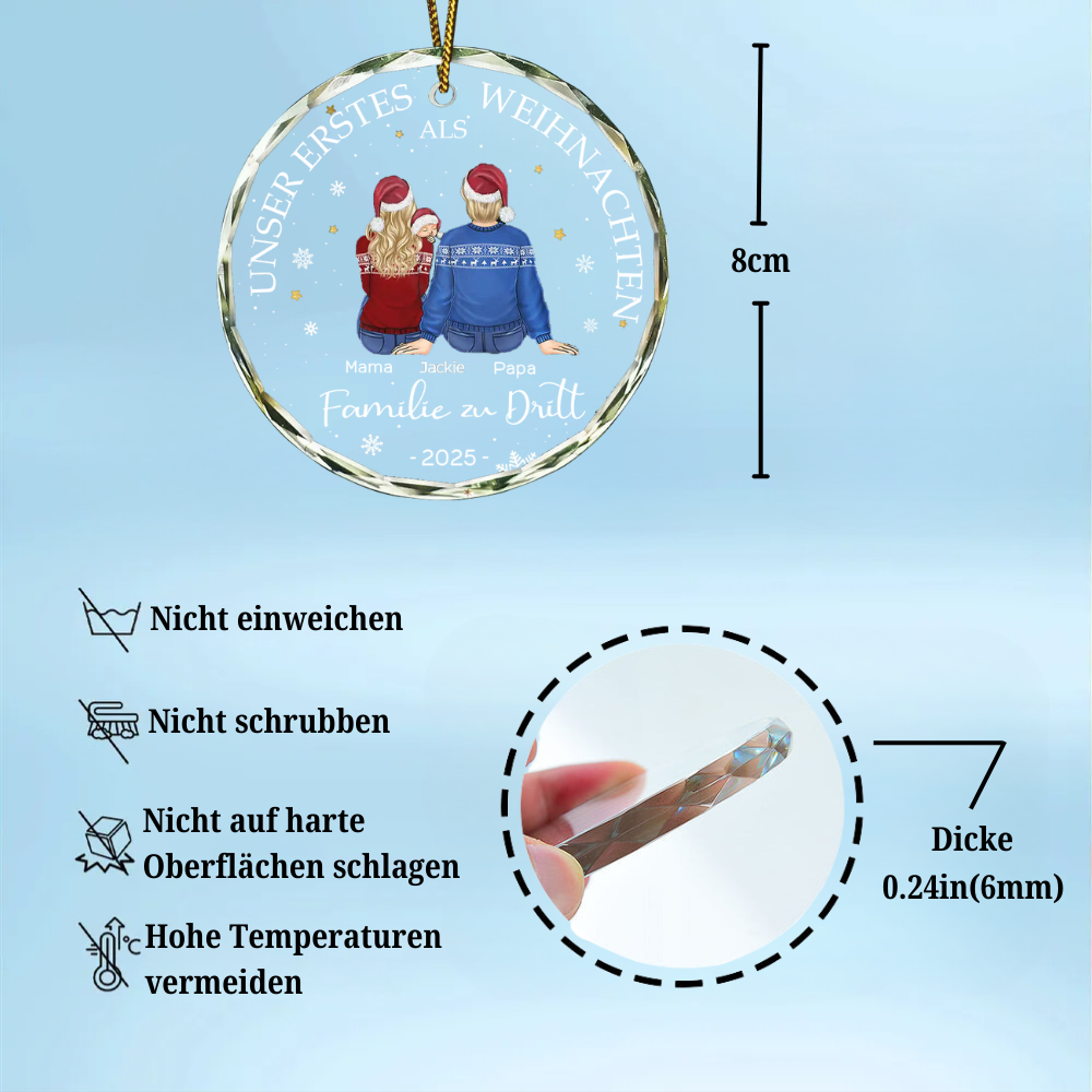 Unser Erstes Weihnachten als Familie zu...Personalisierter Glasornament Christbaumschmuck mit Baby, Hund und Katze
