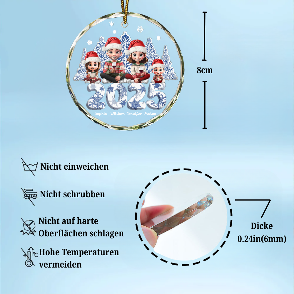 2025 Familie - Personalisiertes Glasornament Christbaumschmuck mit Eltern und Kinder