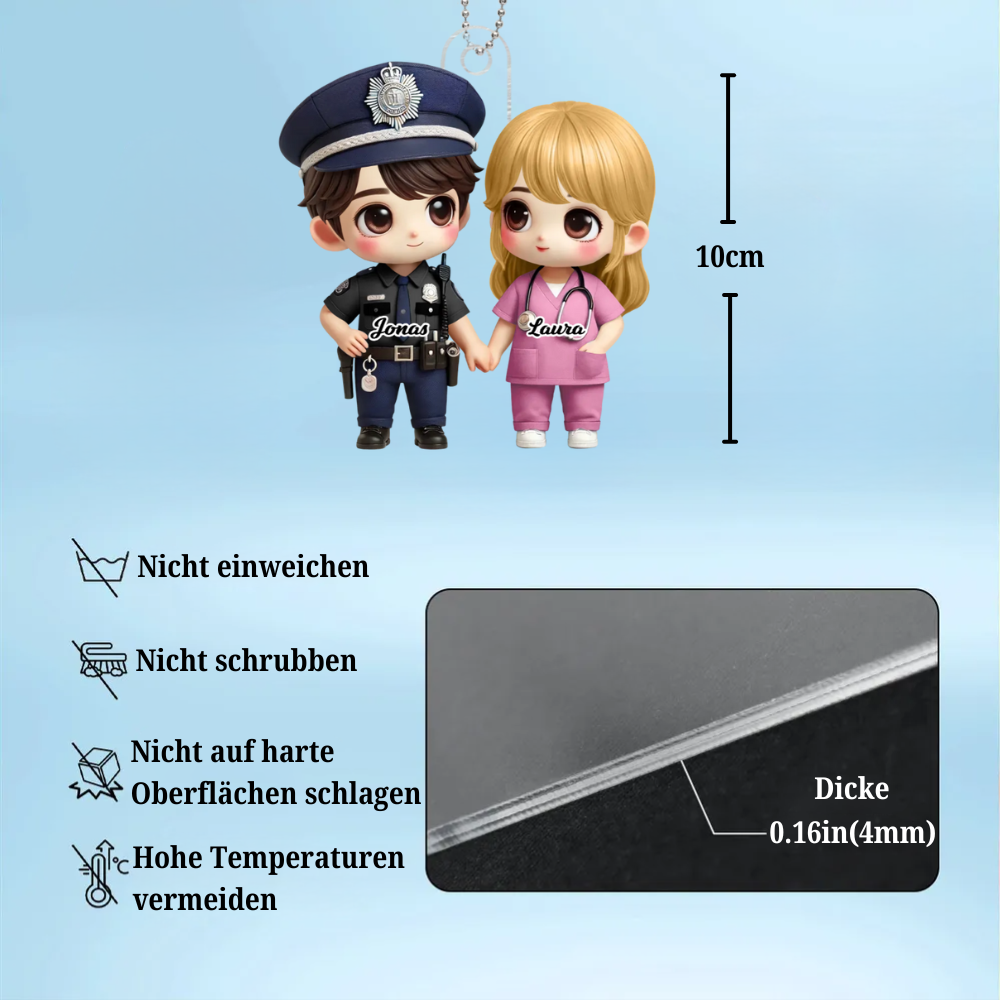 Pärchen in Berufskleidung Autoanhänger aus Acryl Geschenk für Paar