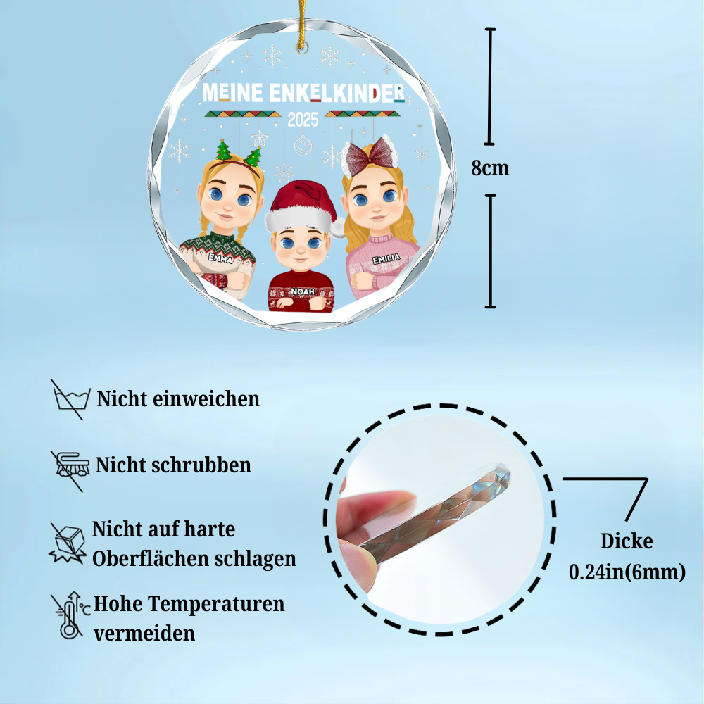 Personalisierter Glasanhänger mit 1-10 Kinder Christbaumschmuck für Oma und Opa