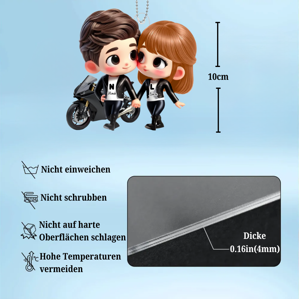 Cartoon-Paar mit Motorrad Autoanhänger aus Acryl Geschenk für Paar