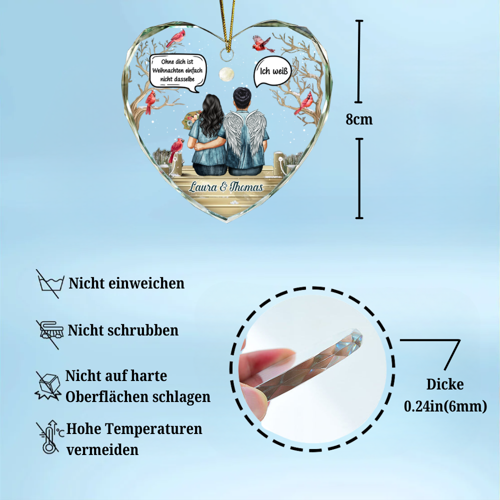 Glasornament in Herzform Christbaumanhänger zur Erinnerung Trauergeschenk
