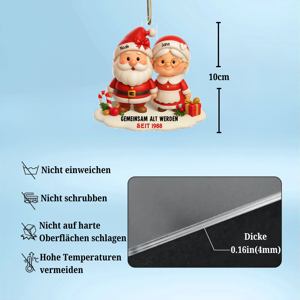 „Gemeinsam alt werden“ – Personalisierter Acryl-Christbaumanhänger mit Weihnachtsmann-Paar