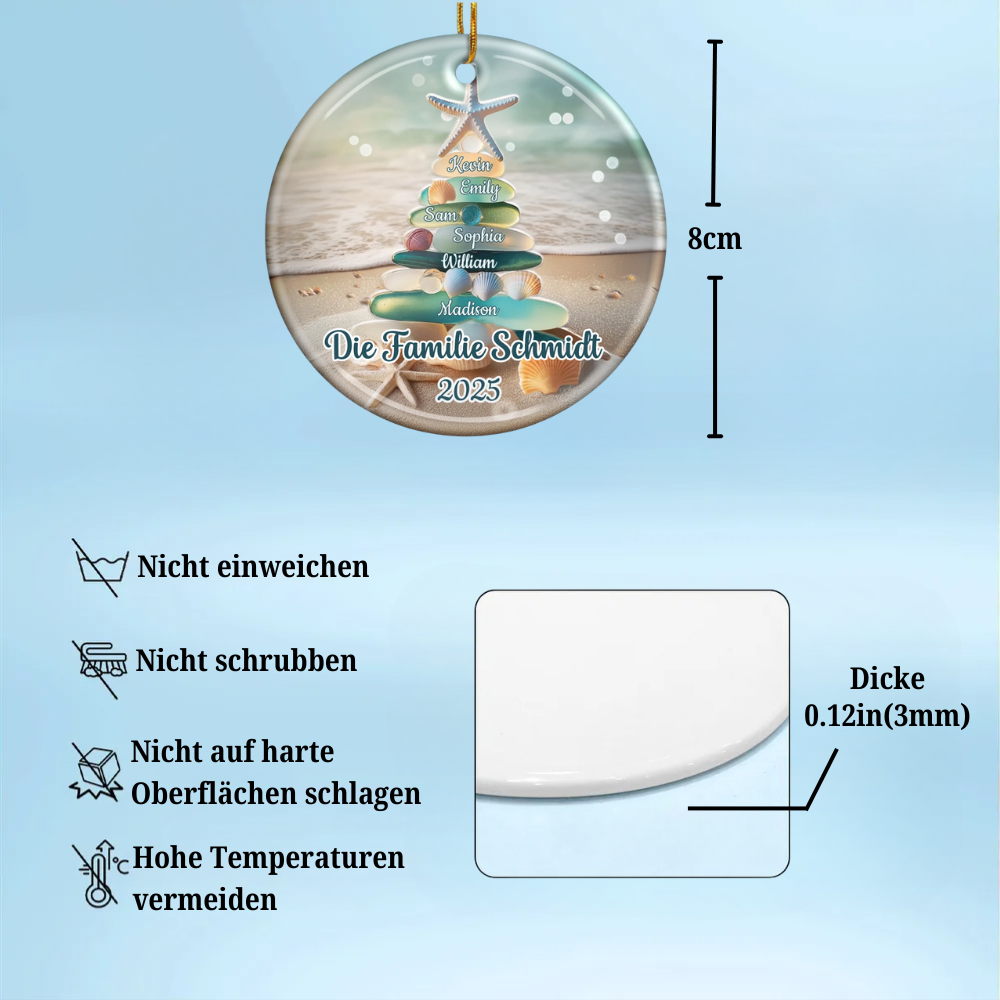 Personalisiertes Keramikornament mit Meerglas Christbaumschmuk mit Namen