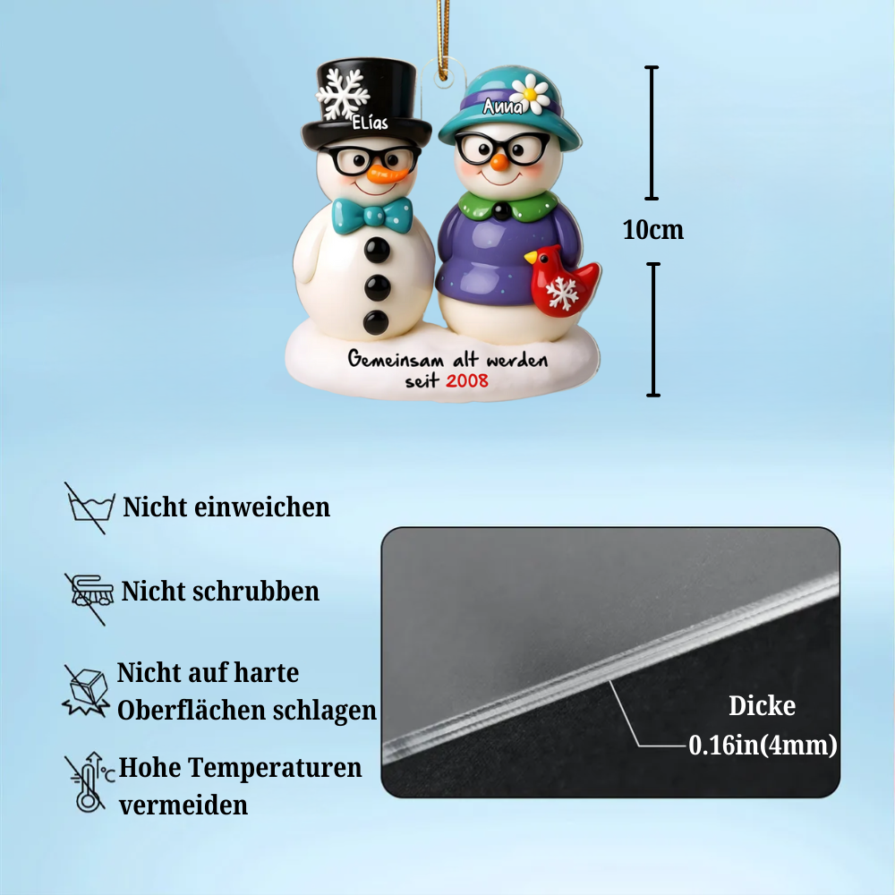 Schneemannpaar - Personalisiertes Christbaumschmuckmit Namen