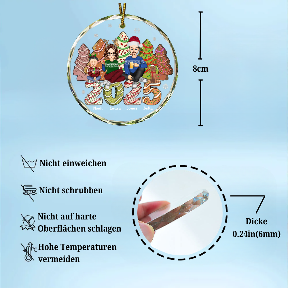 2025 Familie Kuchen & Keksbäume Personalisierter Glasornament Christbaumschmuck mit Eltern, Kinder und Haustiere