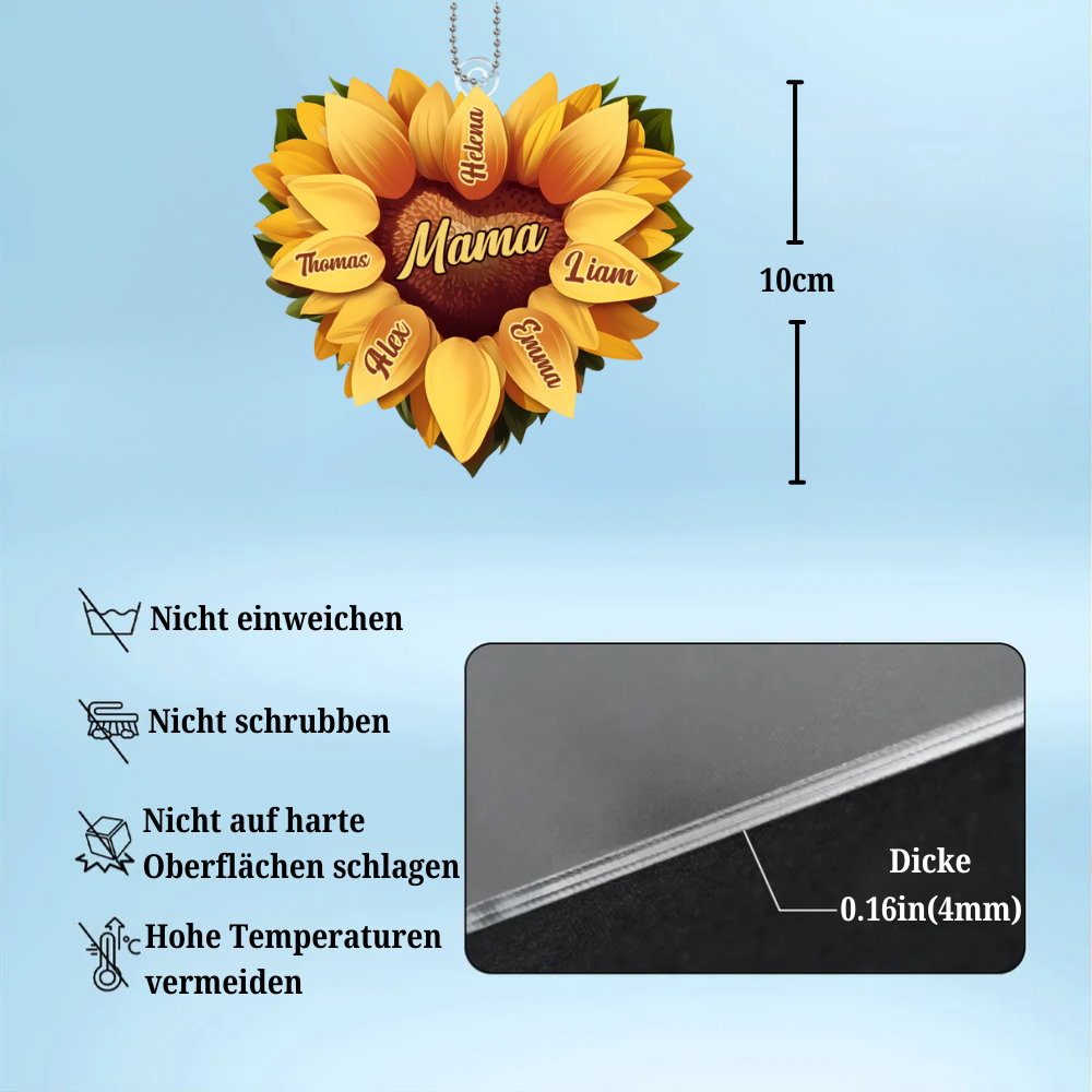 Sonnenblume in Herzform-Personalisierter Anhänger mit Namen