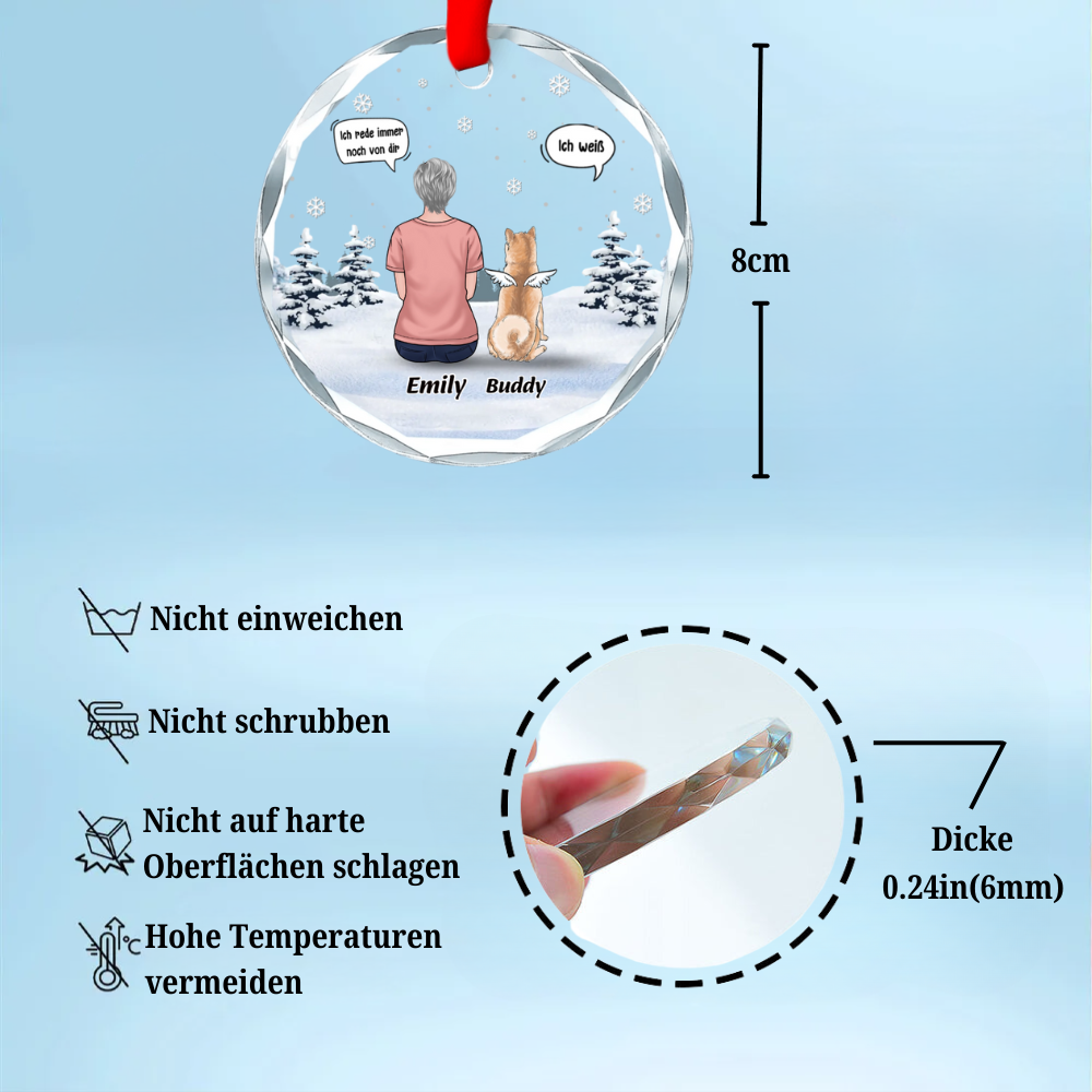 Personalisierter Glasanhänger Christbaumschmuck Trauer zur Hund und Katze